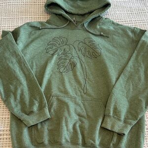 Gildan Olive Hoodie with Monstera Design